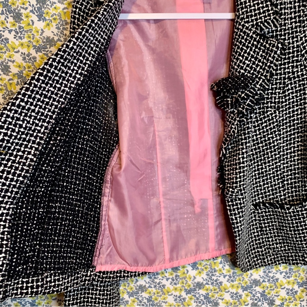 Tweed Vintage 90s/Y2K Black And White Star City Blazer With Flower Pin - Picture 5 of 7